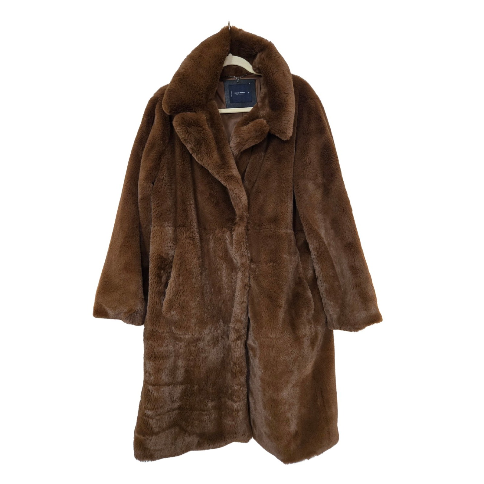 Lucky Brand Faux Fur Notched Collar Brown Coat Size Xl Euc 278